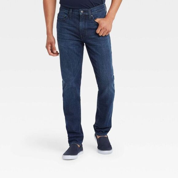 Goodfellow & Co Men's Mid Rise Casual Fit Straight Dark Blue Wash - Picture 1 of 3